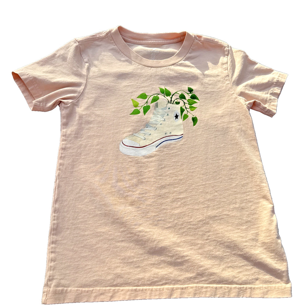 Converse Lets Grow T Shirt Womens XS Peach Chuck Taylor All Star Graphic Tee